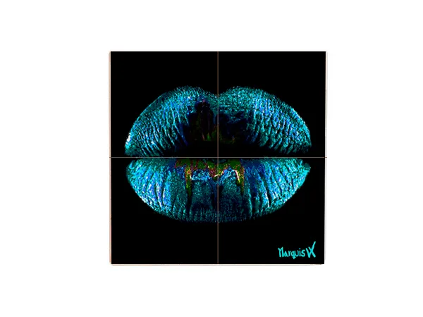 Lips Teal Black  4-1 Coaster - Image 2