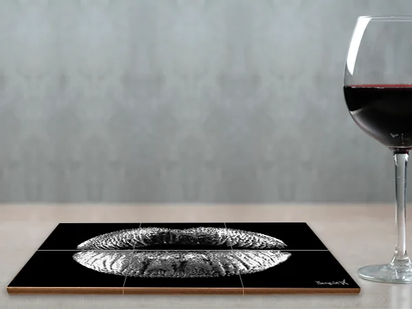 Lips Silver White Black  6-1 Coaster