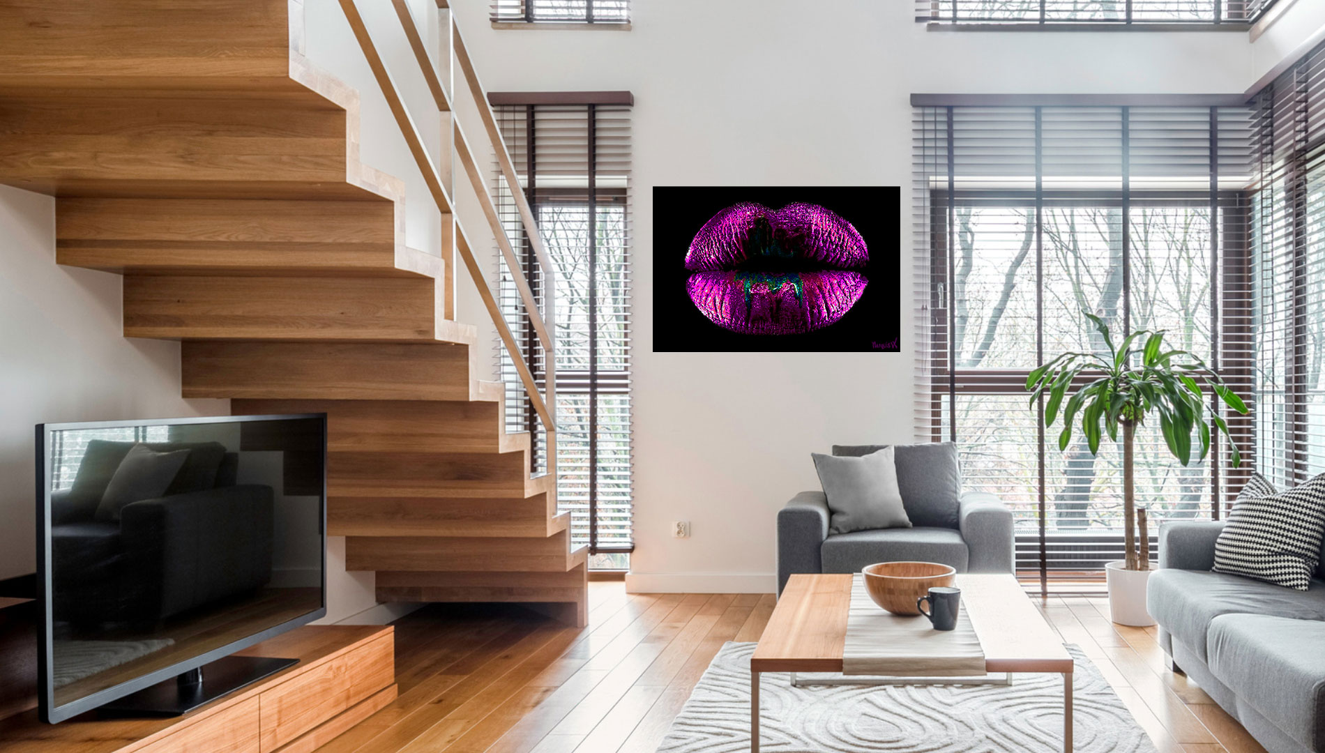 ❤️ Louis Vuitton painting lips lipstick purple canvas print lv2