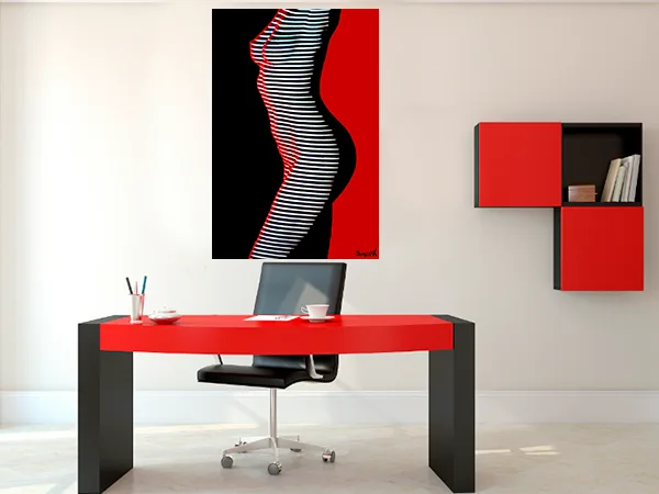 Black And Red Stripped Zebra Woman On Canvas - Image 2