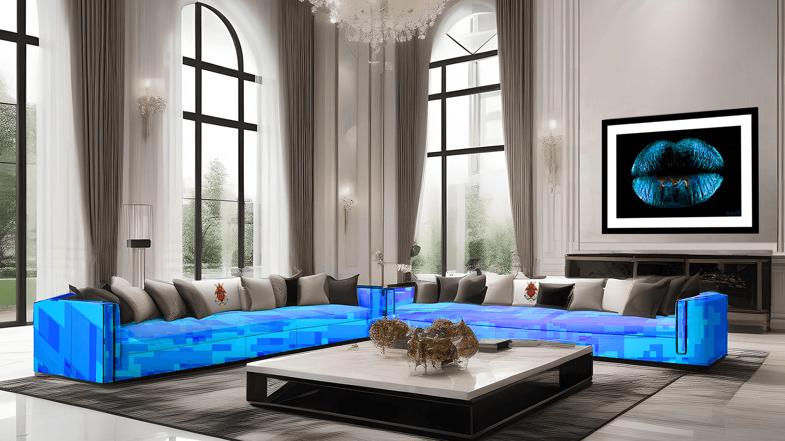 Teal Lips-Black Background, Metallic Artisan Paper Print. 4 Inch White Matting, all around, 1.25"w0.875h. Black Wood Frame. Artwork Size: 32'"x48' Limited Edition Series: 299 Prints.