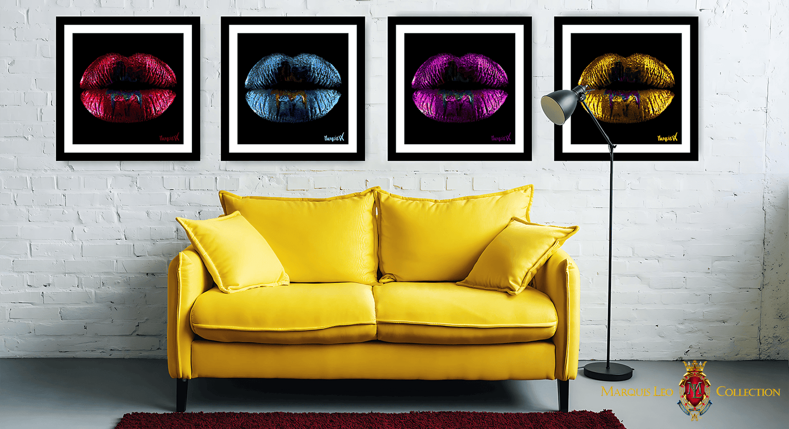 Square Metallic Artisan Paper Prints, Matted and Framed of the Lips Collection by Marquis leo Collection