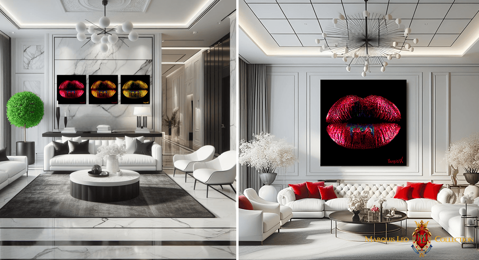 Square Format Metal Paintings of Artist Marquis Leo from his Lips Collection 14 Smoking Hot Colors to choose from Either White or Black Background.