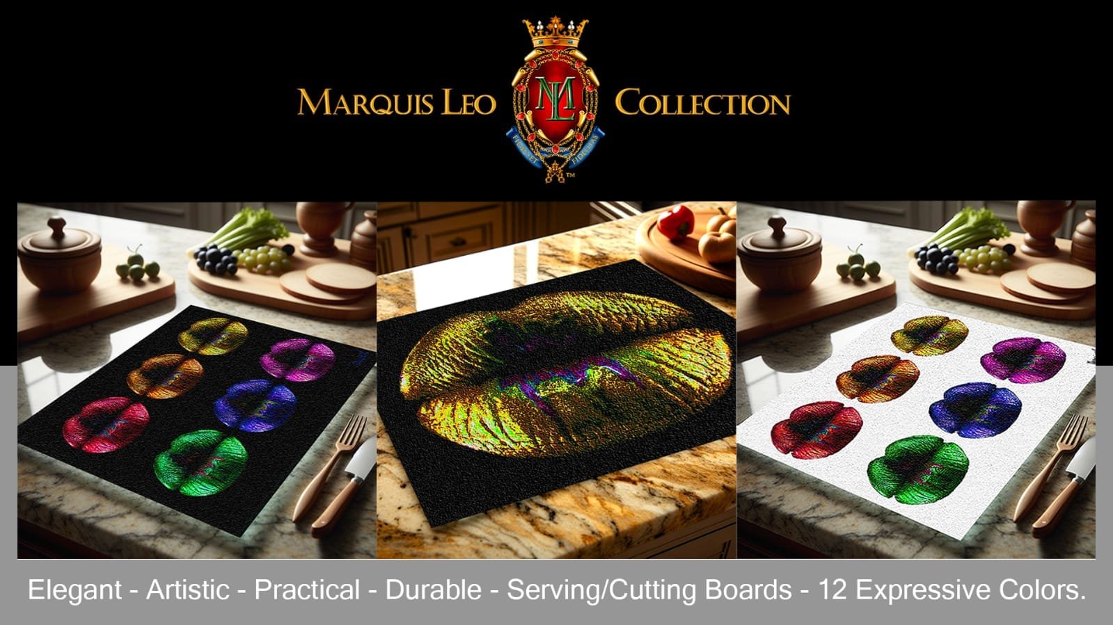 Elegant, Practical Artwork Serving/Cutting Boards By Marquis Leo Colllection